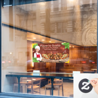 Customize Woman Chef Pizza Restaurant Promotional Window Cling