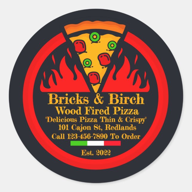 Customize Wood Fired Pizza Restaurant Promo Classic Round Sticker (Front)