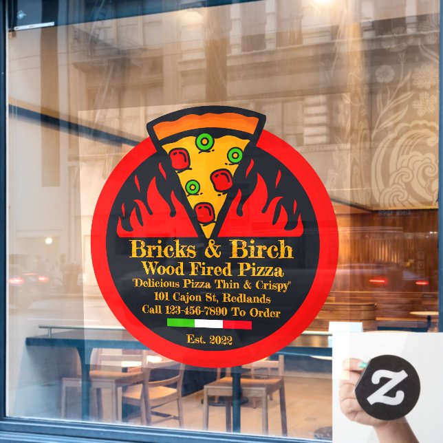 Customize Wood Fired Pizza Restaurant Promo Window Cling (Cafe Window)