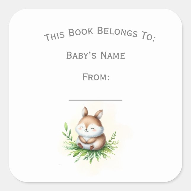 Customize Woodland Animal Book Plate Square Sticker (Front)