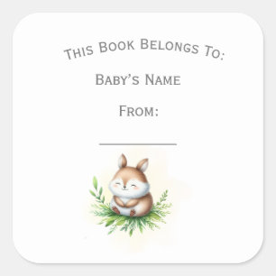 Customize Woodland Animal Book Plate Square Sticker