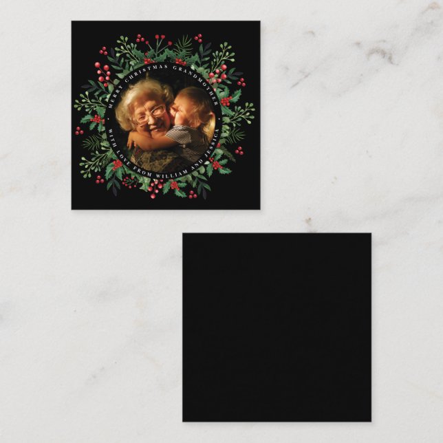 Customize Wreath Merry Christmas Grandmother Card (Front/Back)