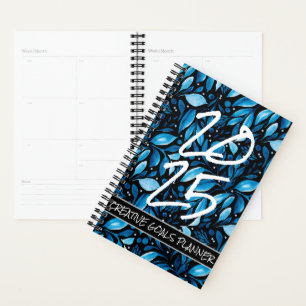 Customize Year 2025 Black/Blue Botanical Planner