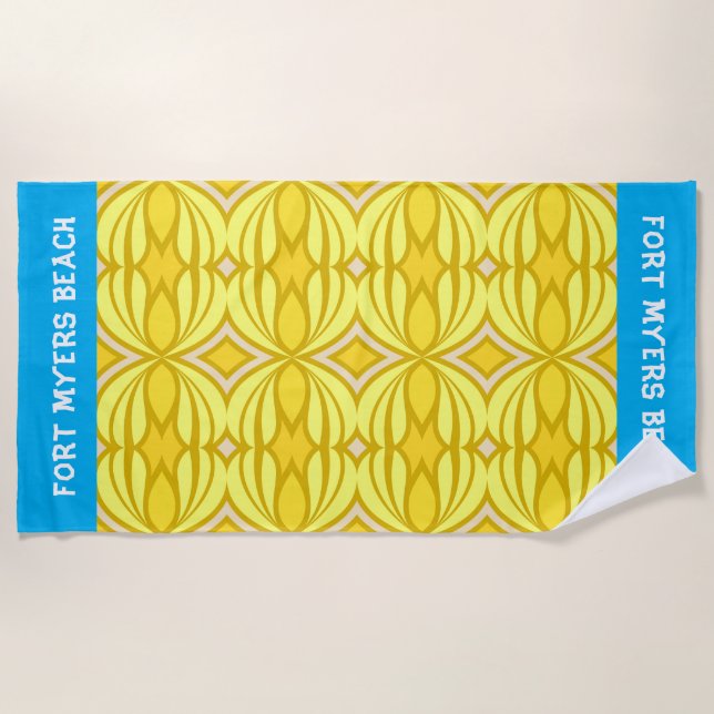 Customize Yellow Tribal Pattern Beach Towel (Front)