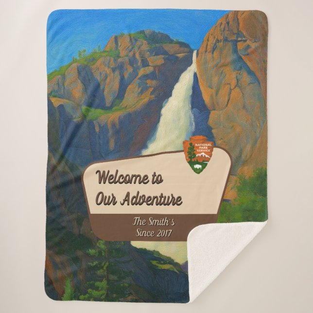 Customize Yosemite Falls Park Family Adventure Sherpa Blanket (Front)