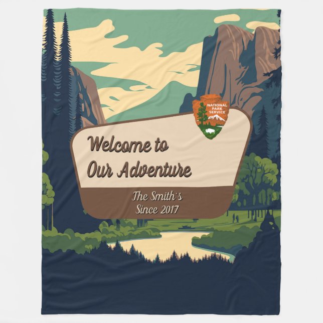 Customize Yosemite Valley Family Camping Adventure Fleece Blanket (Front)