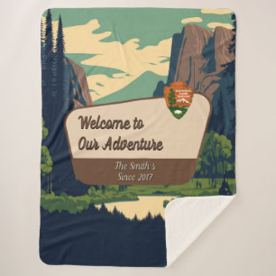 Customize Yosemite Valley Family Camping Adventure Sherpa Blanket