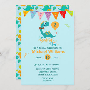 Customize Your Age Dino  Birthday Boy Invitation