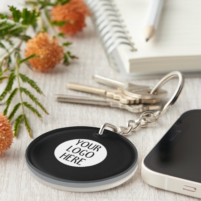 Customize Your Black White company logo Keychain (Front Right)