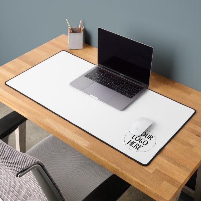 Customize Your Black White company logo on white Desk Mat (Office 2)