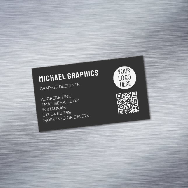 Customize Your Black White company logo QR code  Magnetic Business Card (In Situ)