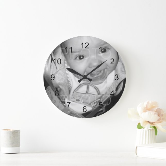 Customize Your Black White photo Large Clock (Home)