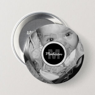 Customize Your Black White photo Monogram 3 Inch Round Button