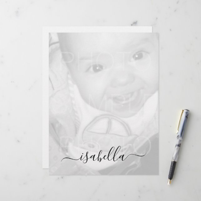 Customize Your Black White photo Monogram name Letterhead (Front/Back In Situ)