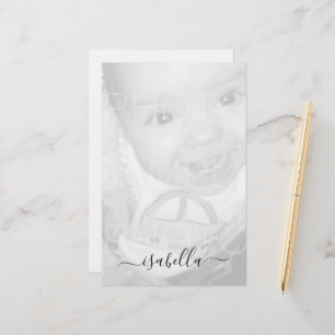 Customize Your Black White photo Monogram name Stationery