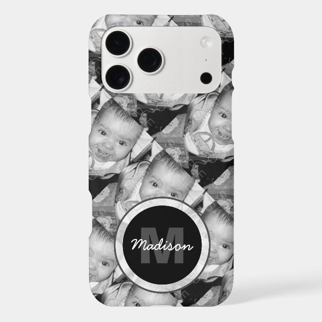Customize Your Black White photo pattern Monogram (Back)