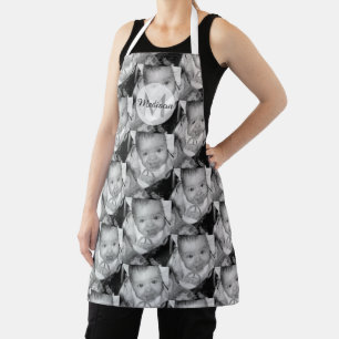 Customize Your Black White photo pattern Monogram Apron