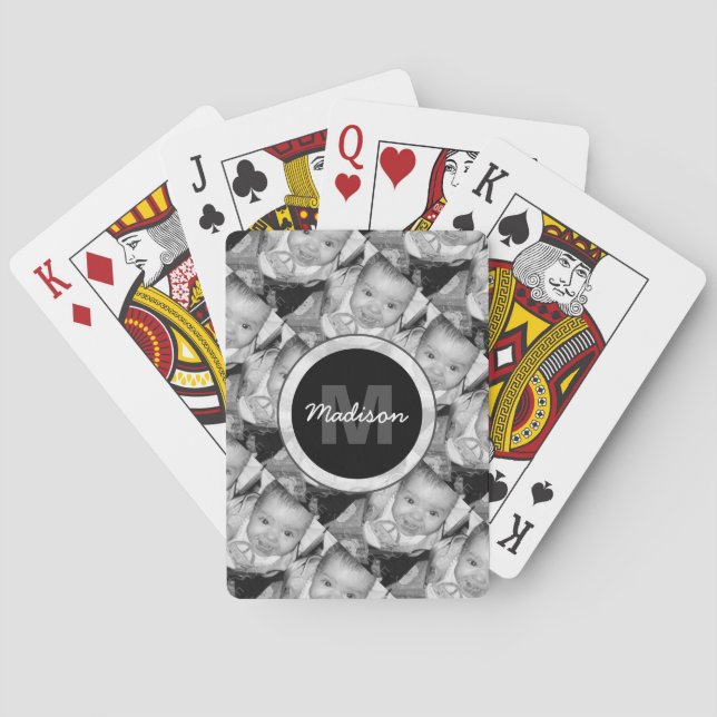 Customize Your Black White photo pattern Monogram Playing Cards (Back)