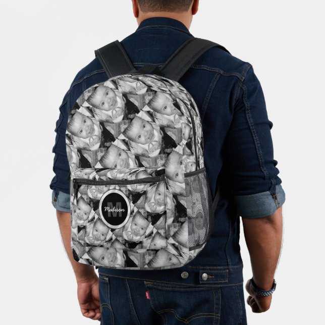Customize Your Black White photo pattern Monogram Printed Backpack (Insitu (Model))