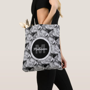 Customize Your Black White photo pattern Monogram Tote Bag