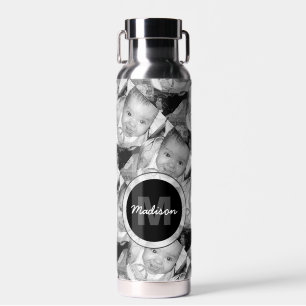 Customize Your Black White photo pattern Monogram Water Bottle