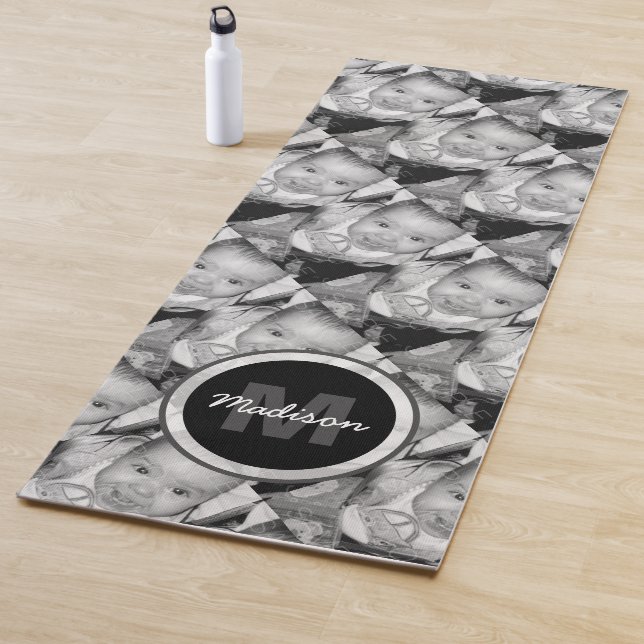 Customize Your Black White photo pattern Monogram Yoga Mat (In Situ)