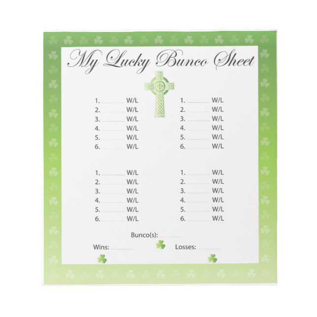Customize Your Bunco Sheet/Card Notepad (Front)