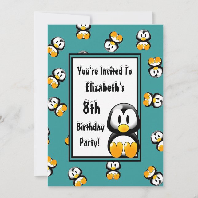 Customize Your Colour Penguin Theme Birthday Party Invitation (Front)