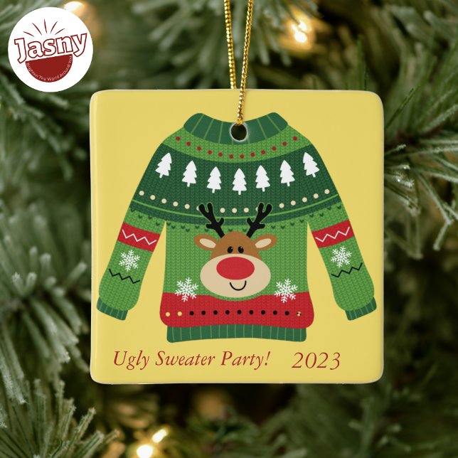 Customize Your Commemorative Ugly Sweater Party  Ceramic Ornament (Creator Uploaded)