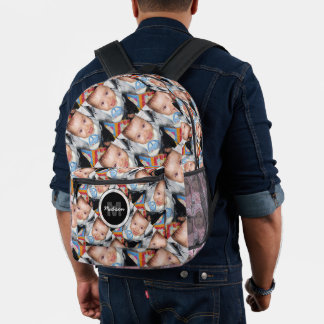 Customize Your custom five photo pattern Monogram  Printed Backpack