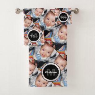 Customize Your custom photo pattern Monogram  Bath Towel Set