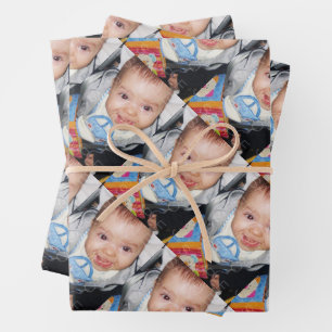 Customize Your Custom three photo pattern Wrapping Paper Sheet