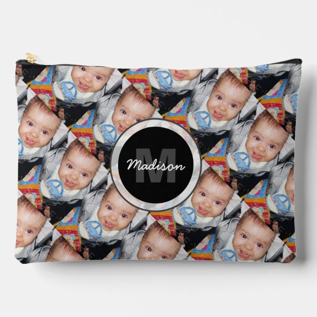 Customize Your custom two photo pattern Monogram  Accessory Pouch (Front)
