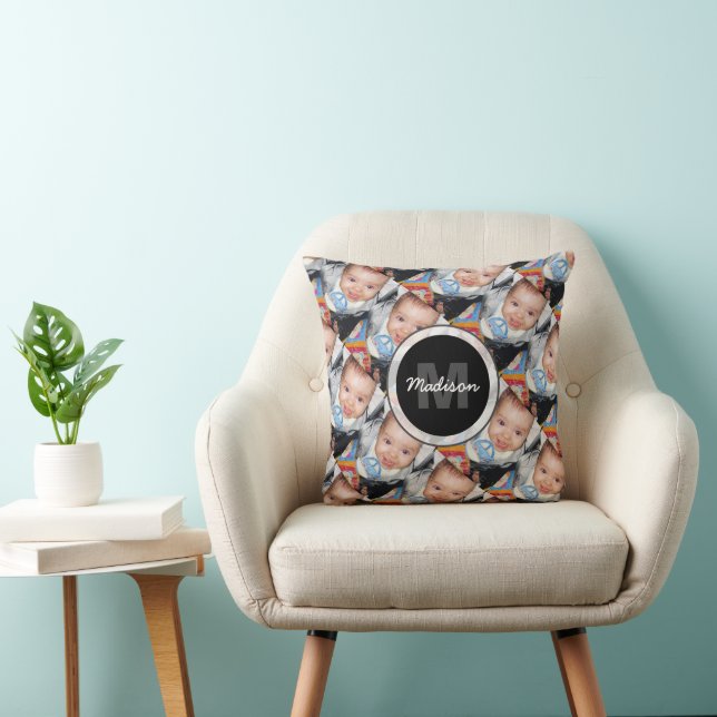 Customize Your custom two photo pattern Monogram  Throw Pillow (Chair)