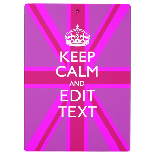 Customize Your Keep Calm Edit Text on Pink Union J Clipboard (Back)