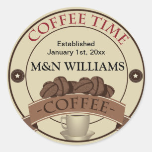 Customize Your Name Coffee Time Logo Classic Round Sticker