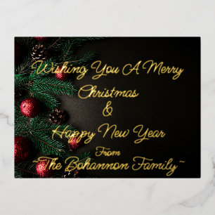 (Customize your name) Merry christmas & Happy New Foil Holiday Postcard