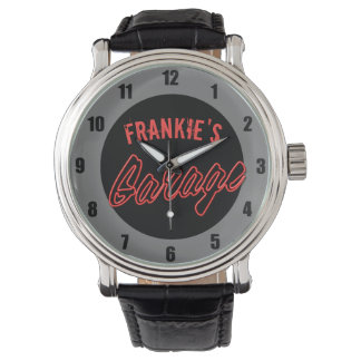 Customize Your Name Neon Style Hot Rod Car Garage Watch