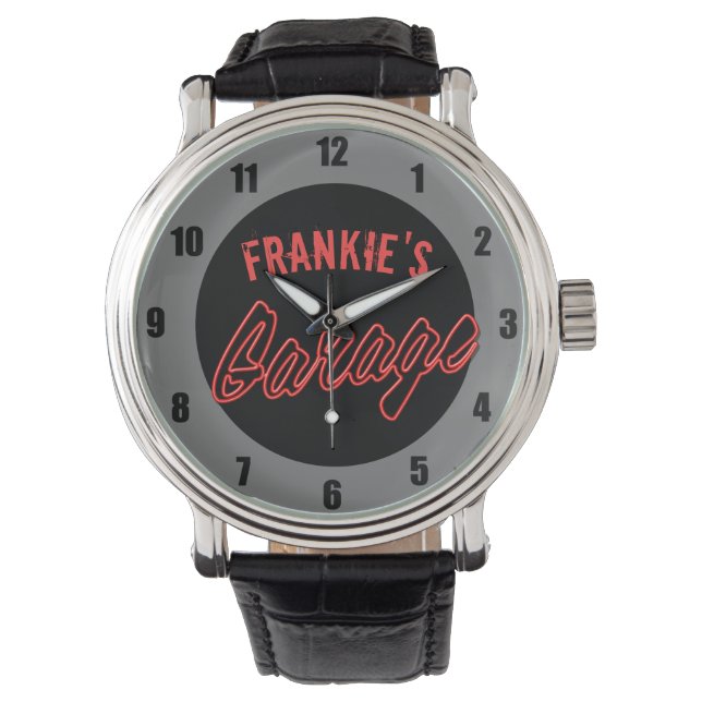 Customize Your Name Neon Style Hot Rod Car Garage Watch (Front)