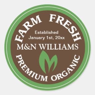 Customize Your Name Organic Farm Logo Classic Round Sticker