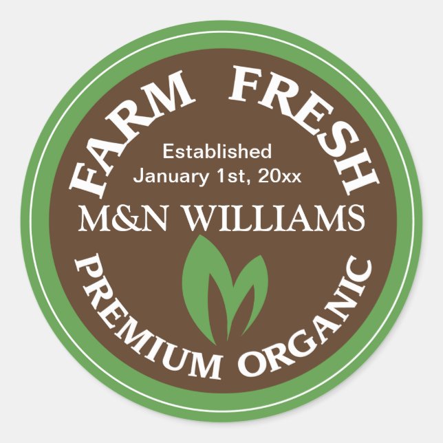 Customize Your Name Organic Farm Logo Classic Round Sticker (Front)