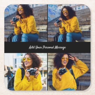 Customize Your Own 4 Photo Collage Square Paper Coaster