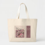 Customize your own 90th birthday large tote bag<br><div class="desc">White and pink cherry blossoms with cute little polka dot bird and 90 in old fashioned font.  Easily change names on this design to personalize for your friend or family member who is turning 90.</div>