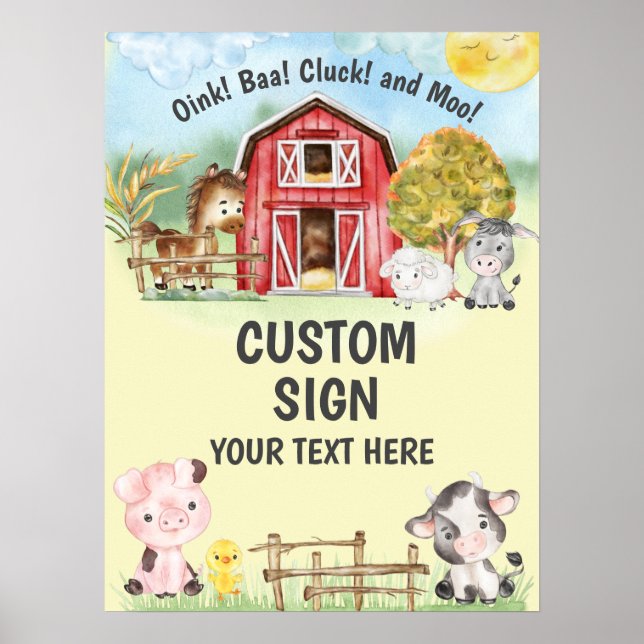 Customize Your Own Farm Theme Birthday Party Sign (Front)