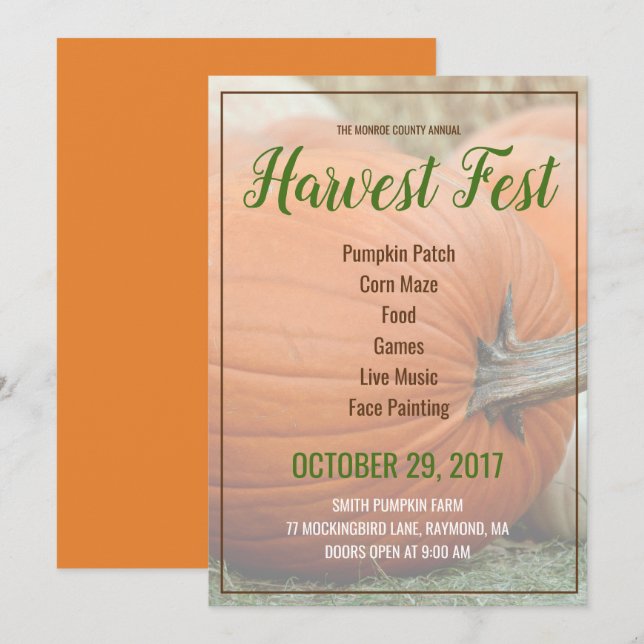 Customize Your Own Harvest Fest Pumpkin Invitation (Front/Back)