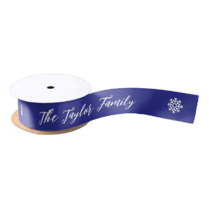 Customize Your Own Holiday And Name Winter Blue Satin Ribbon