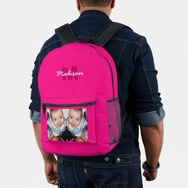 Customize Your photo custom monogram hot pink Printed Backpack (Insitu (Model))
