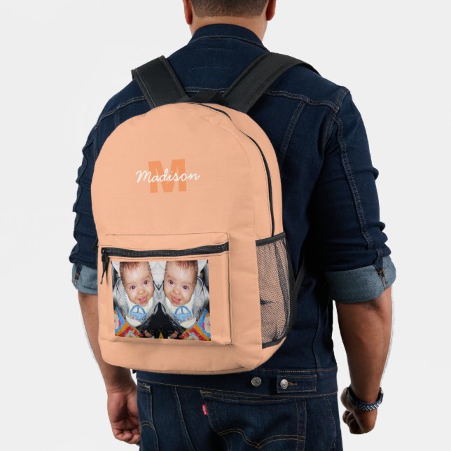 Customize Your photo custom monogram peach Printed Backpack (Insitu (Model))