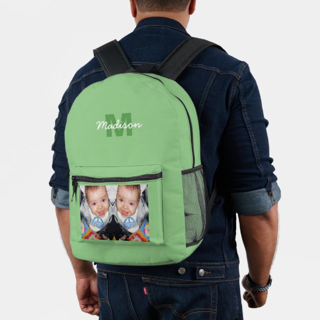 Customize Your photo custom monogram sage green Printed Backpack (Insitu (Model))