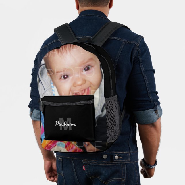 Customize Your photo monogram name initial Black Printed Backpack (Insitu (Model))